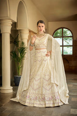 designer (tassar) off-white colour engagement & reception wear beautiful lehenga choli.😊