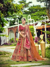 Dark red & Musterd 2026 premium handwork bridal lehenga choli with double dupatta. a kind of rajwadi collection