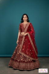 Maroon colour premium Velvet bridal lehenga choli with heavy embroidery work...
