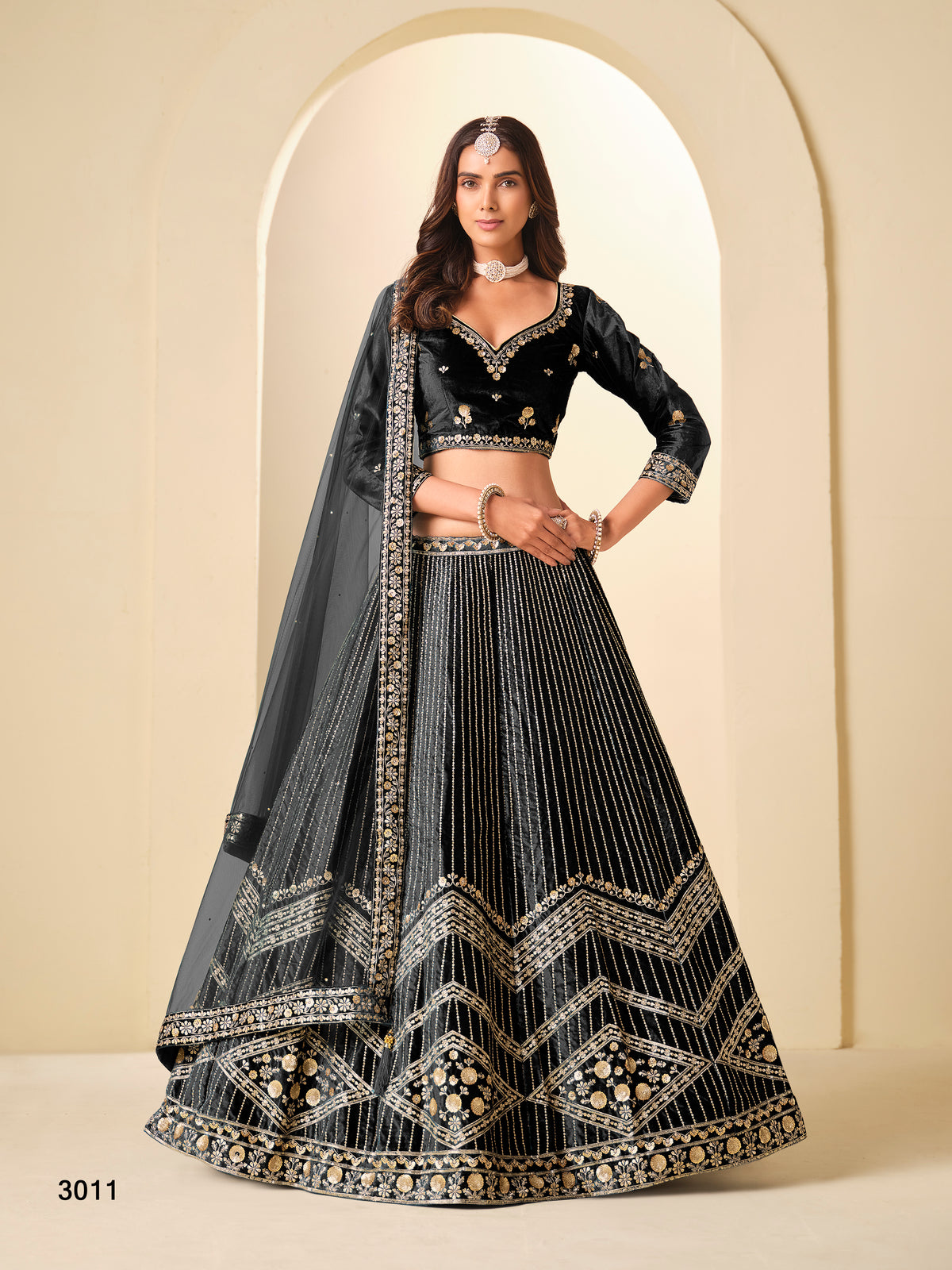 black colour ice velvet lehenga choli...new collection of 2026
