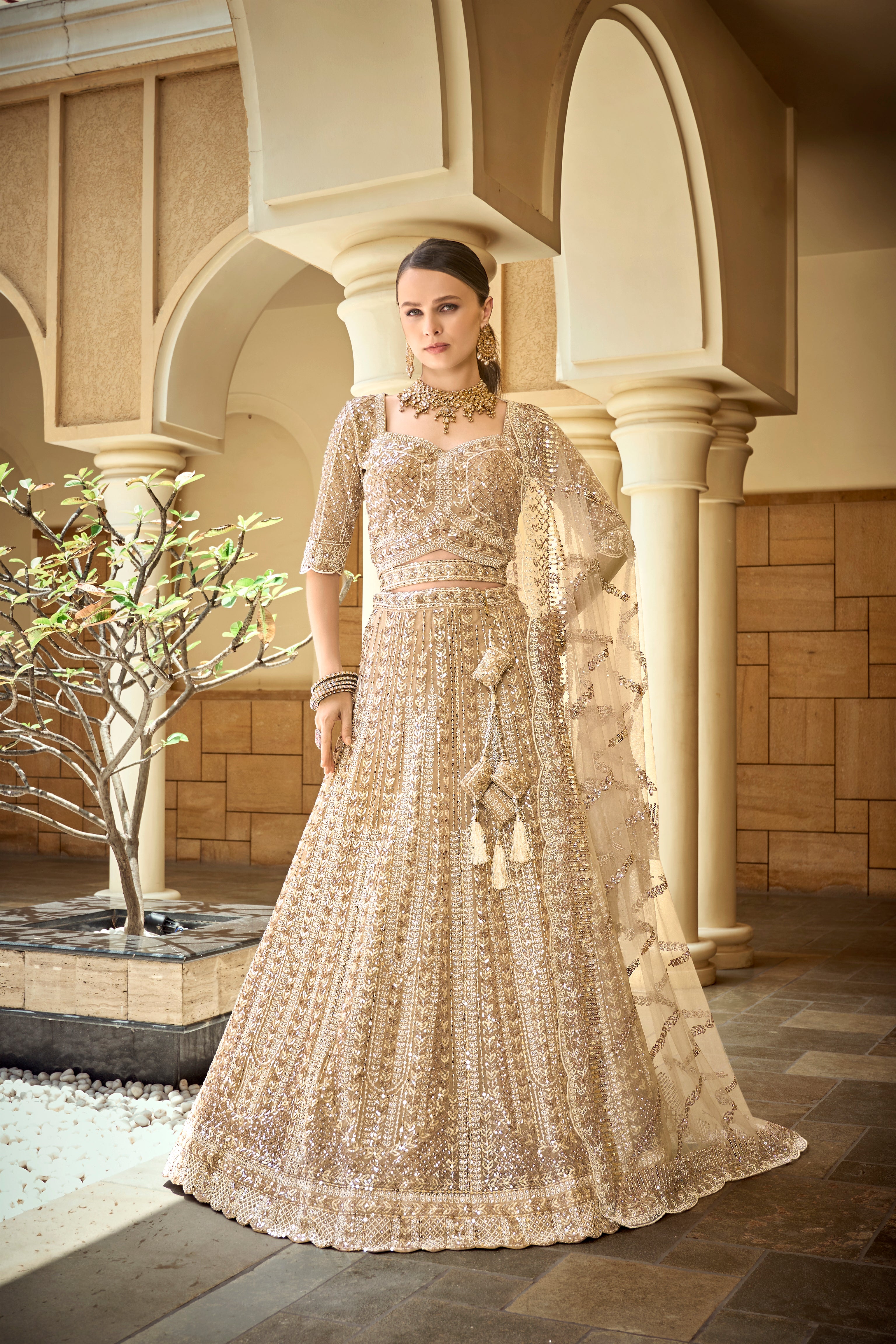 seema gujaral Beige color Reception wear VIRAL designer lehenga choli...
