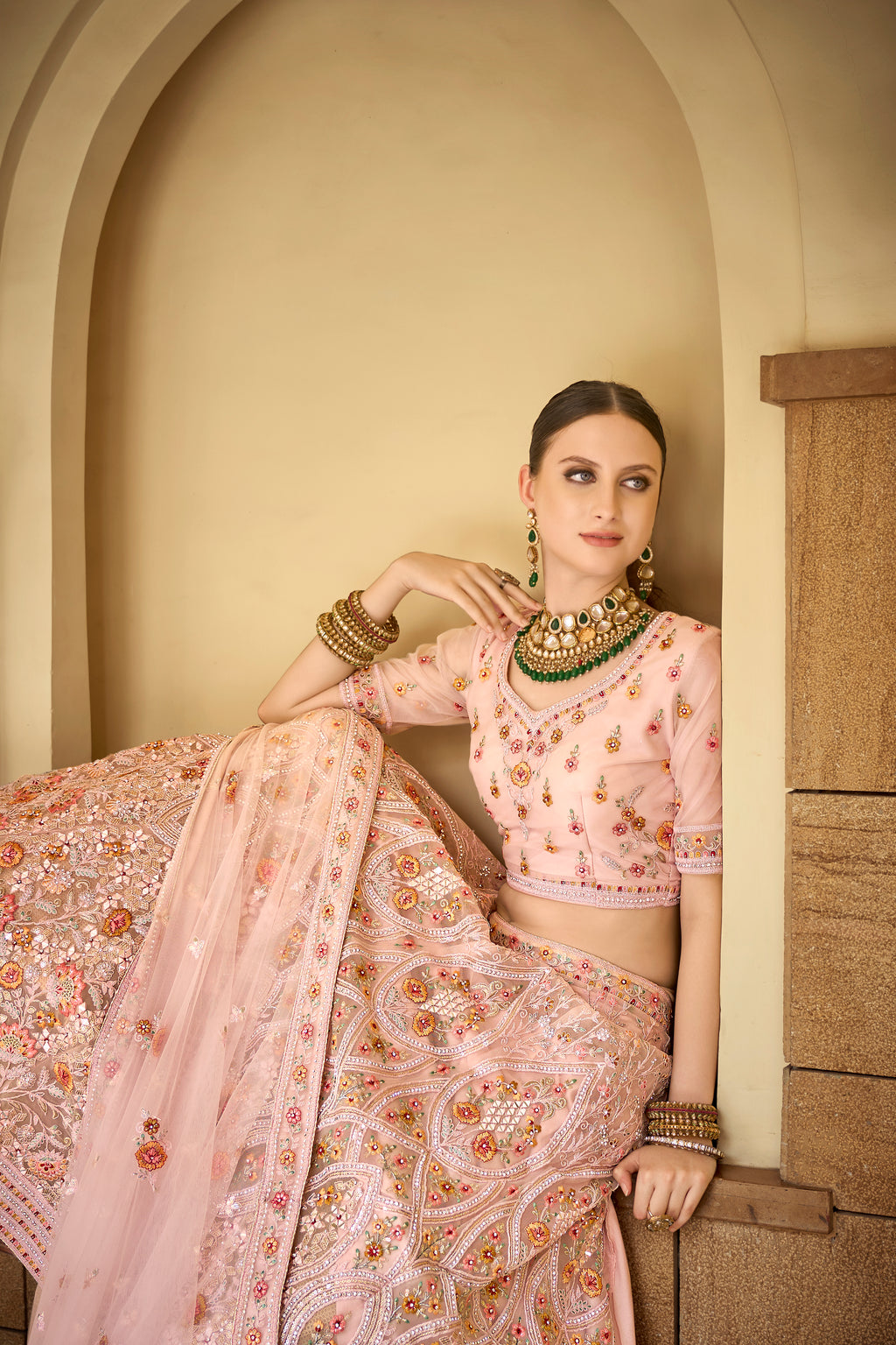 Net Heavy premium Embroidered pink Color lehenga with Sequins Work Using Zarkan & hand work Mirror Semi-Stitched Lehenga Choli.
