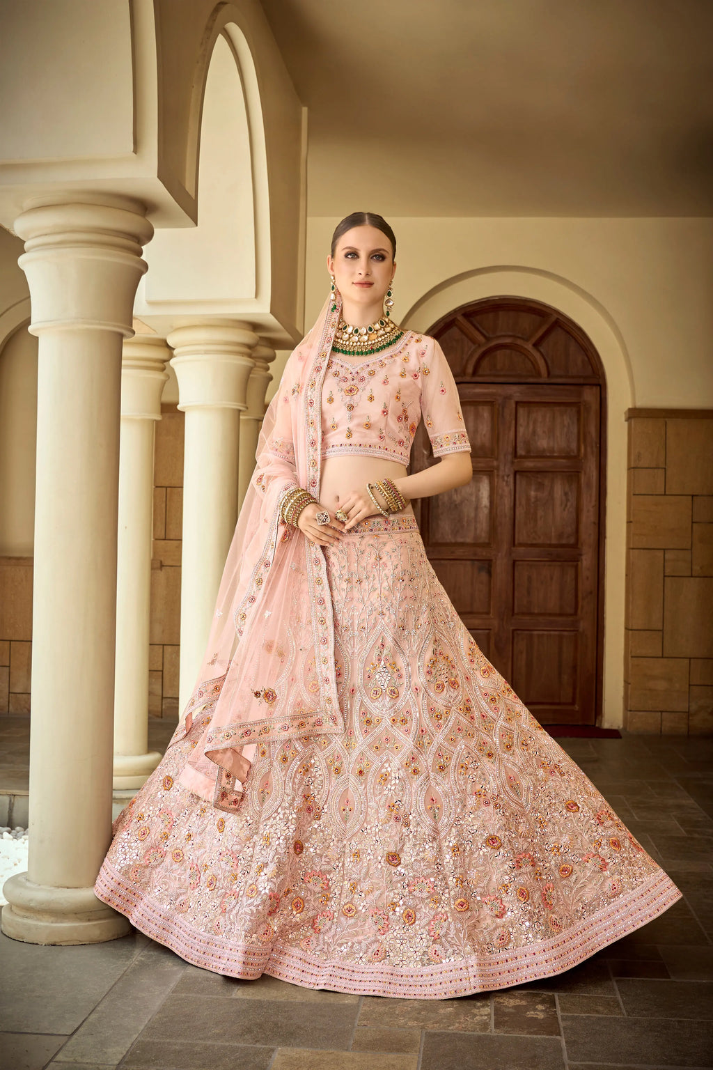 Net Heavy premium Embroidered pink Color lehenga with Sequins Work Using Zarkan & hand work Mirror Semi-Stitched Lehenga Choli.