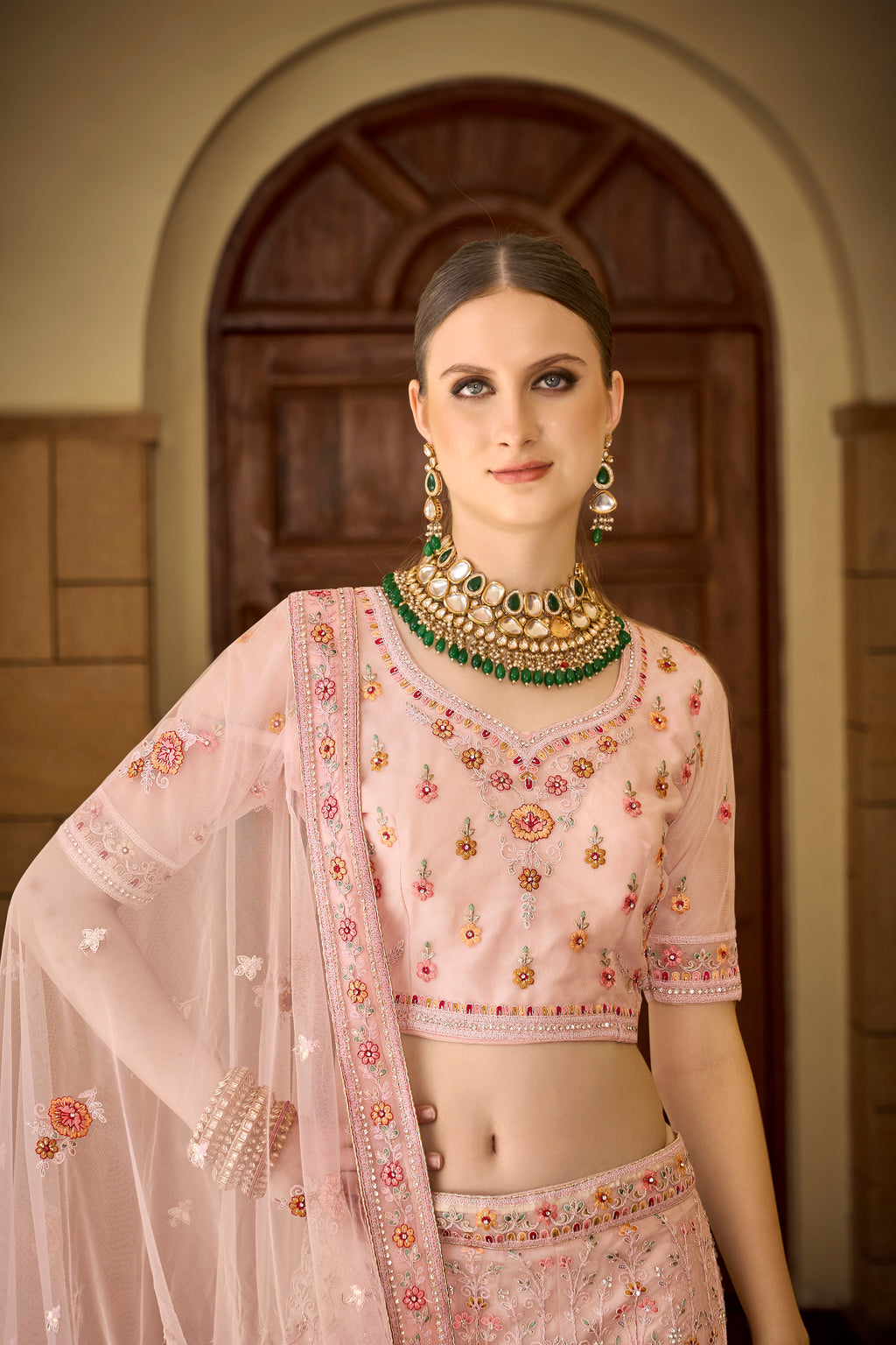 Net Heavy premium Embroidered pink Color lehenga with Sequins Work Using Zarkan & hand work Mirror Semi-Stitched Lehenga Choli.