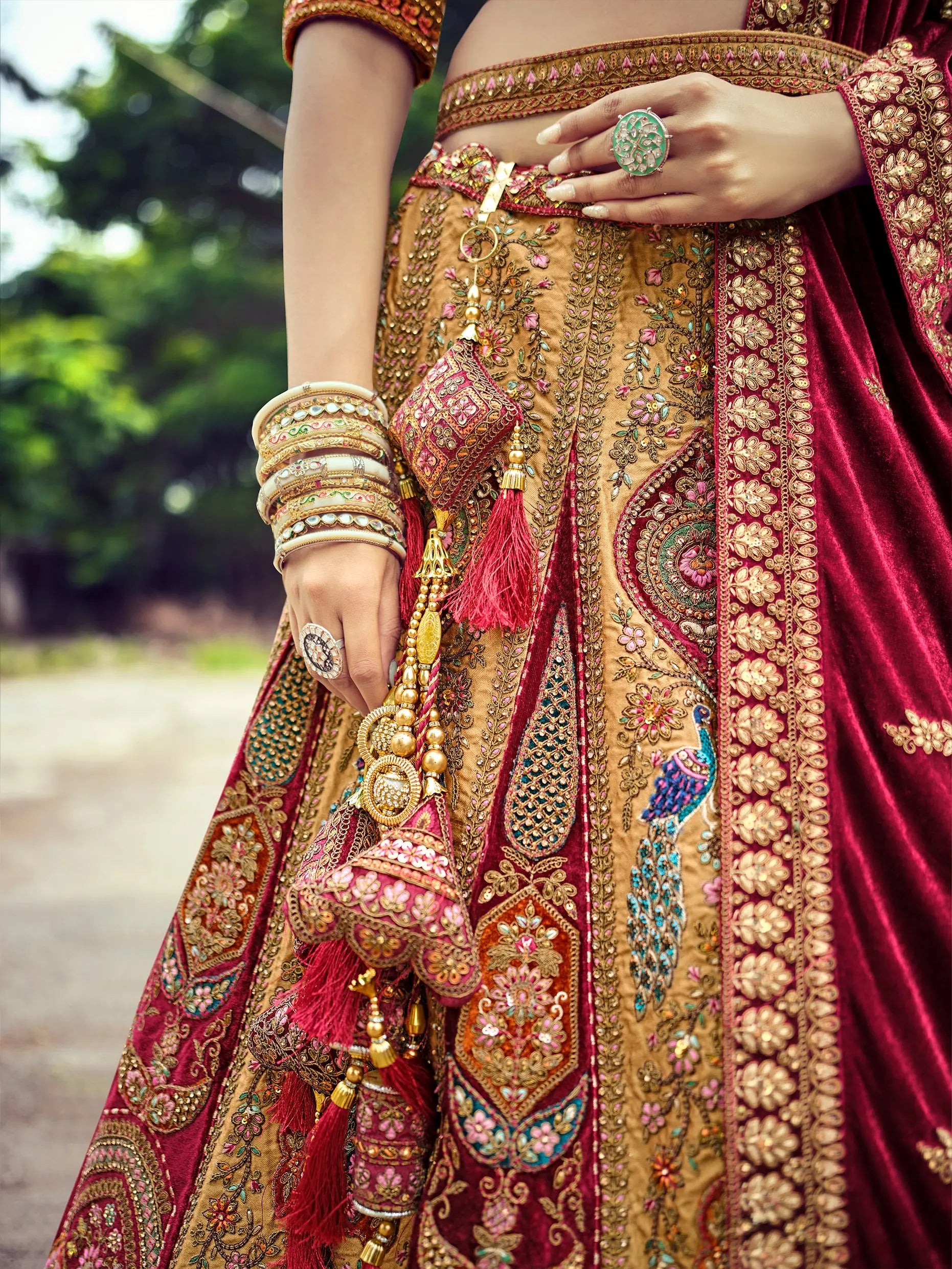2026 elegant musterd  and lovely maroon designer bridal lehenga choli with double dupatta..