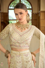 designer (tassar) off-white colour engagement & reception wear beautiful lehenga choli.😊