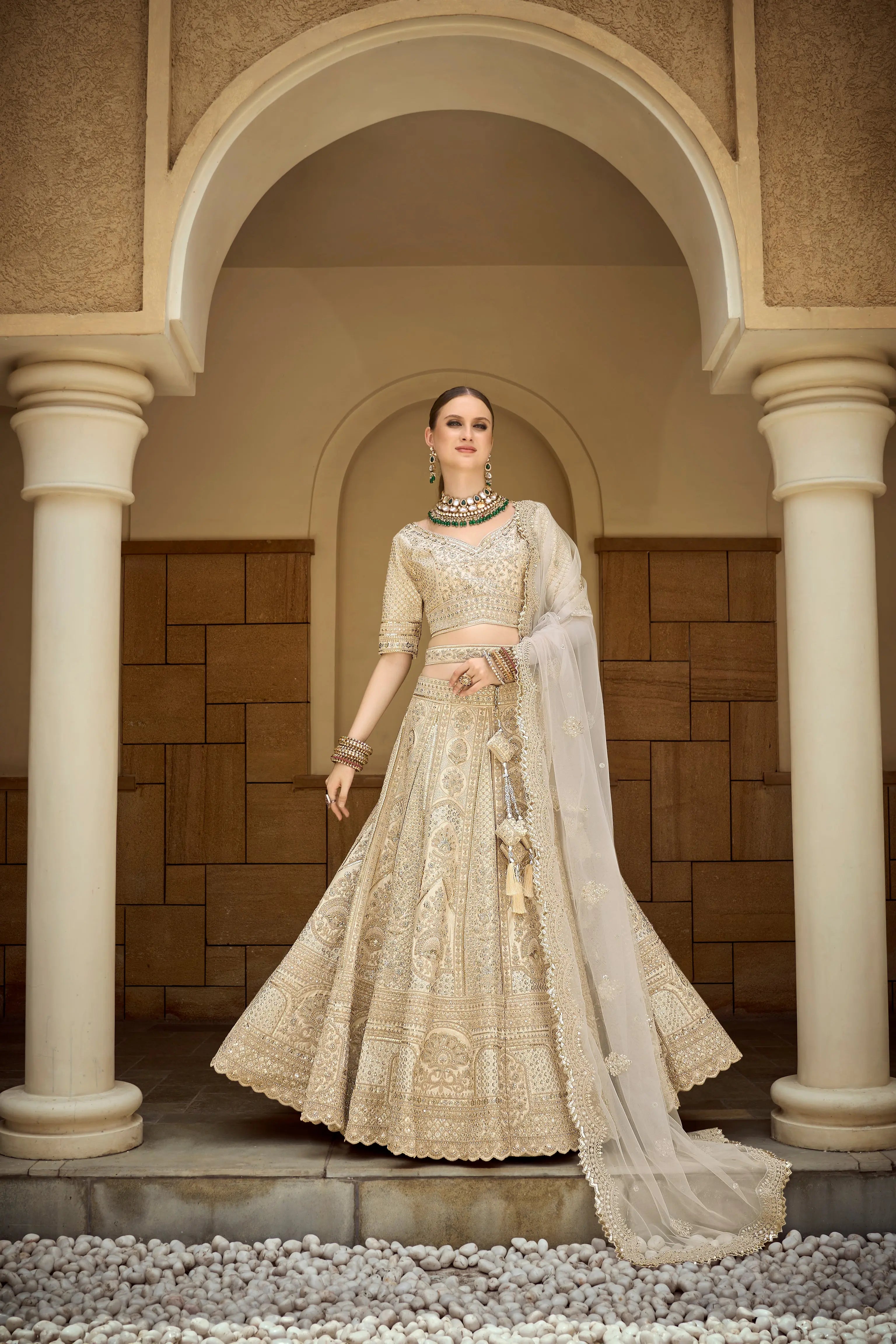 Elegance tasar (offwhite) pure silk aari work bridal & engagement wear choli for 2026 bride..