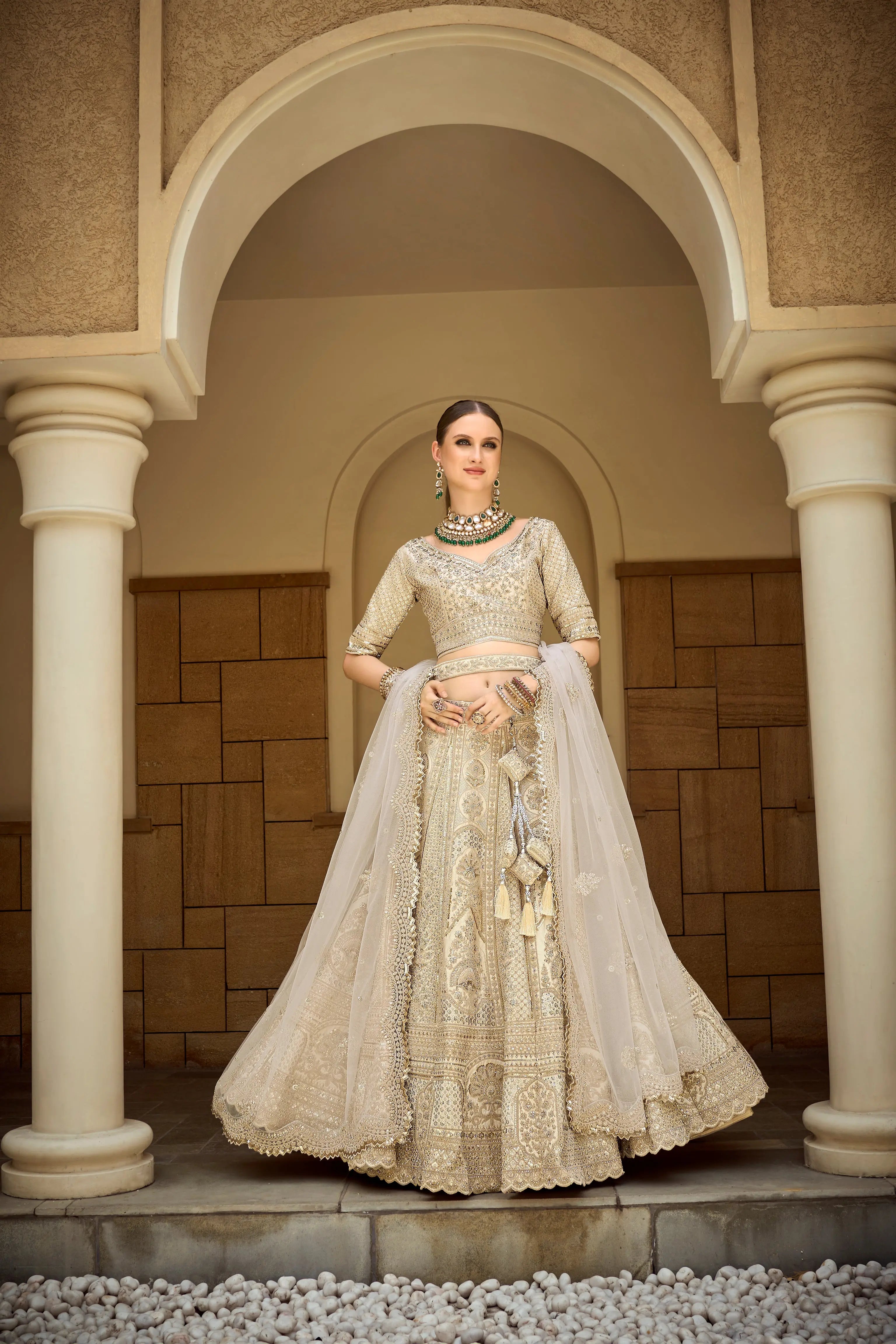 Elegance tasar (offwhite) pure silk aari work bridal & engagement wear choli for 2026 bride..