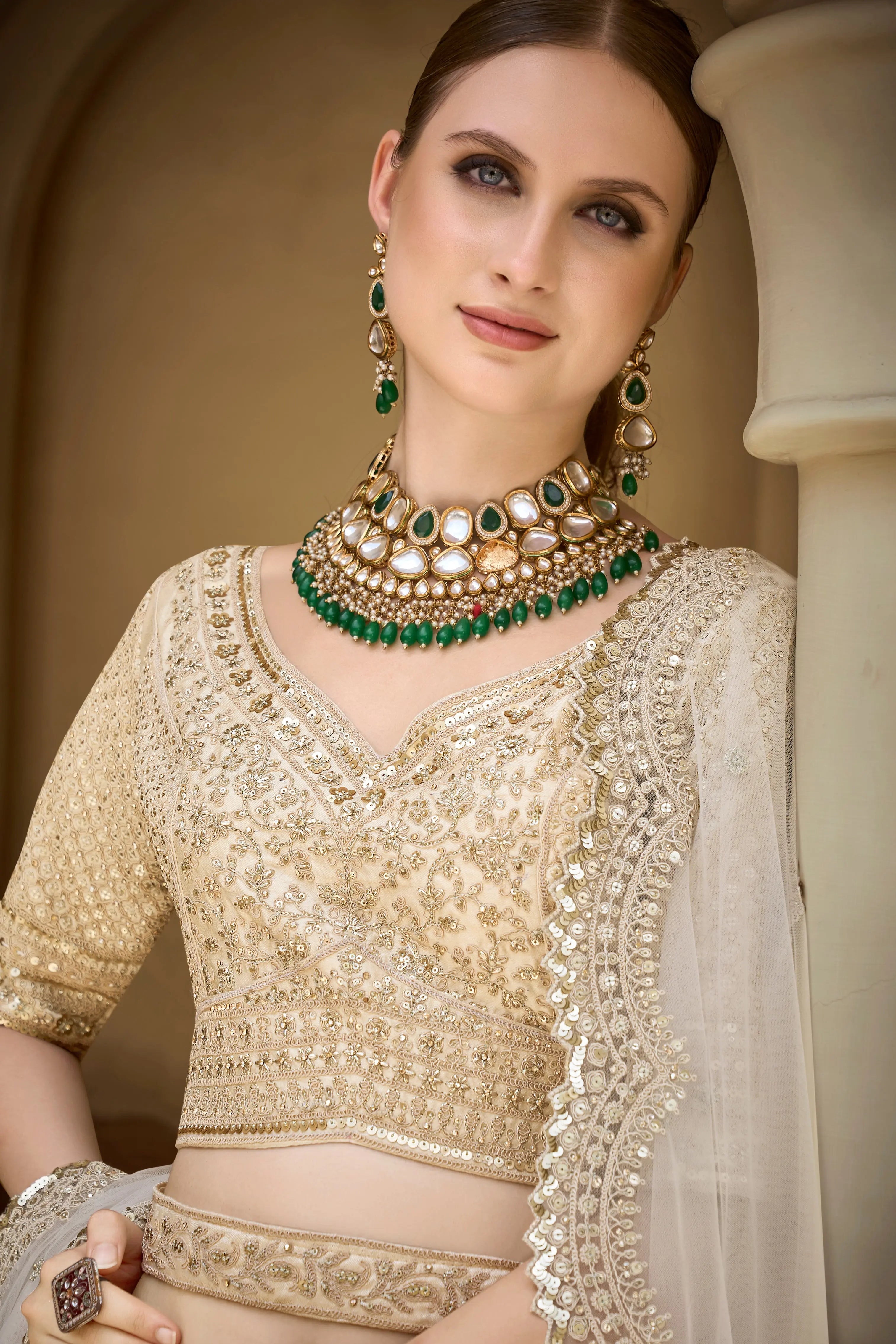 Elegance tasar (offwhite) pure silk aari work bridal & engagement wear choli for 2026 bride..