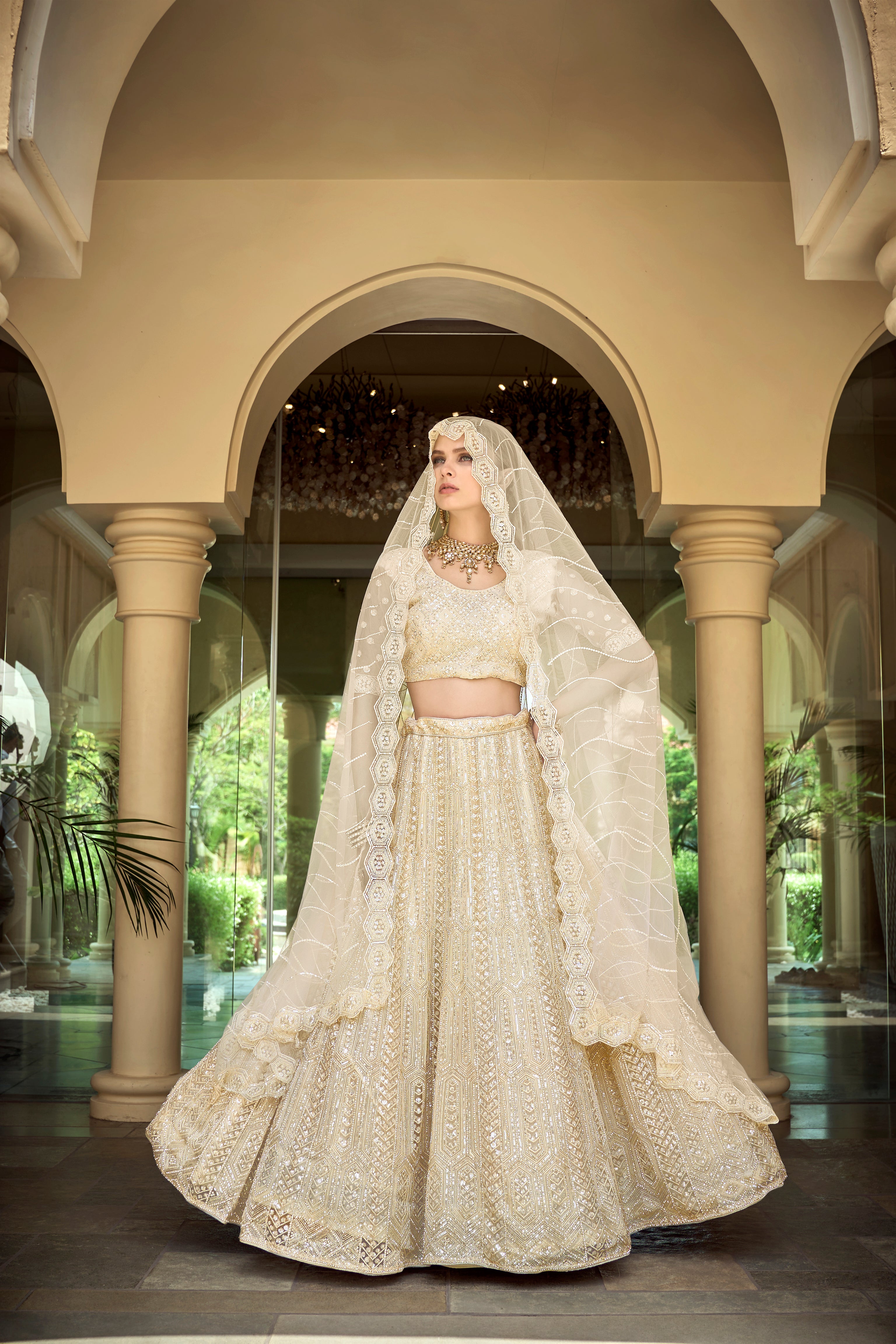 off-white nett party wearstunnig lehenga choli,, for reception wea...for 2026 bride....and girlish wear also....