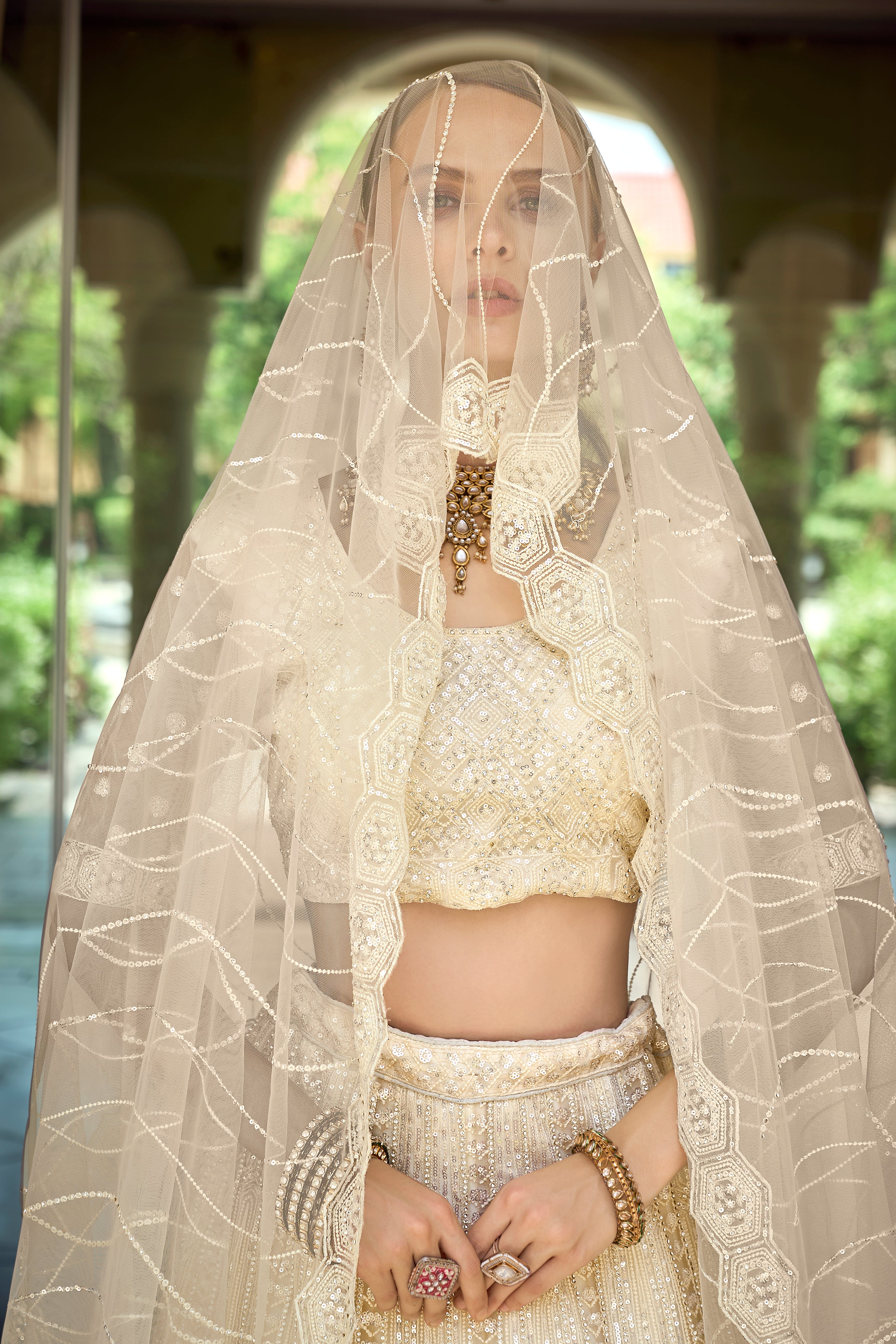 off-white nett party wearstunnig lehenga choli,, for reception wea...for 2026 bride....and girlish wear also....