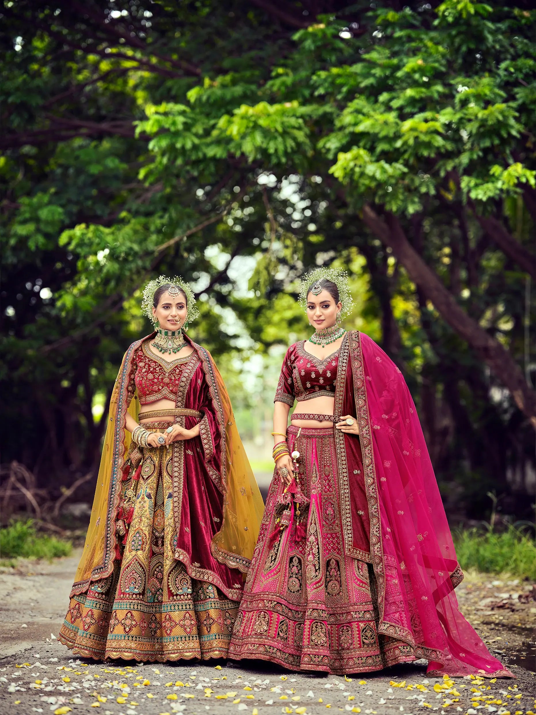 2026 elegant musterd  and lovely maroon designer bridal lehenga choli with double dupatta..