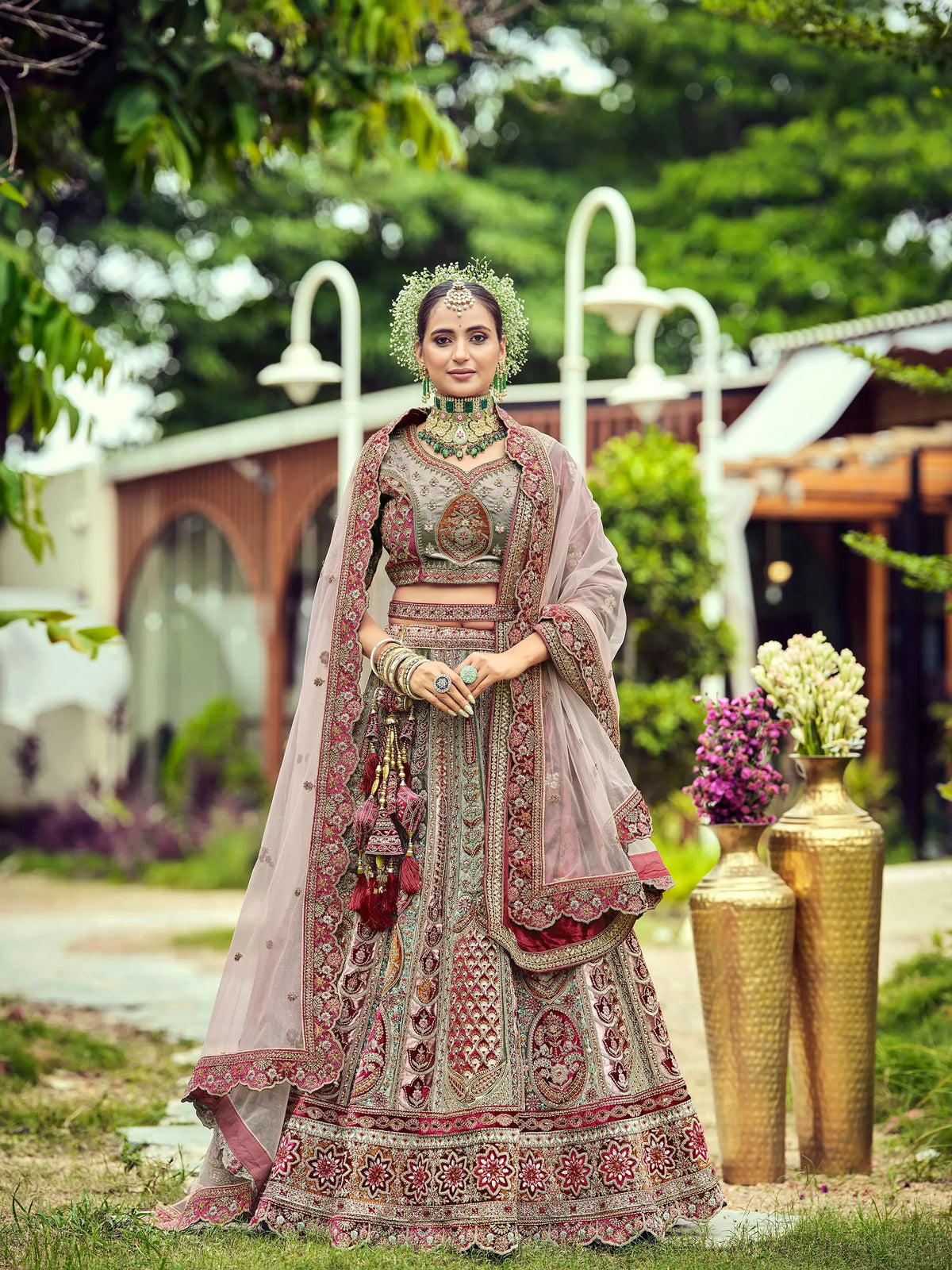 Pista & winys'maroon ..2026 bridal lehenga choli.with multiple pestal colour...looks like rajwadi collection