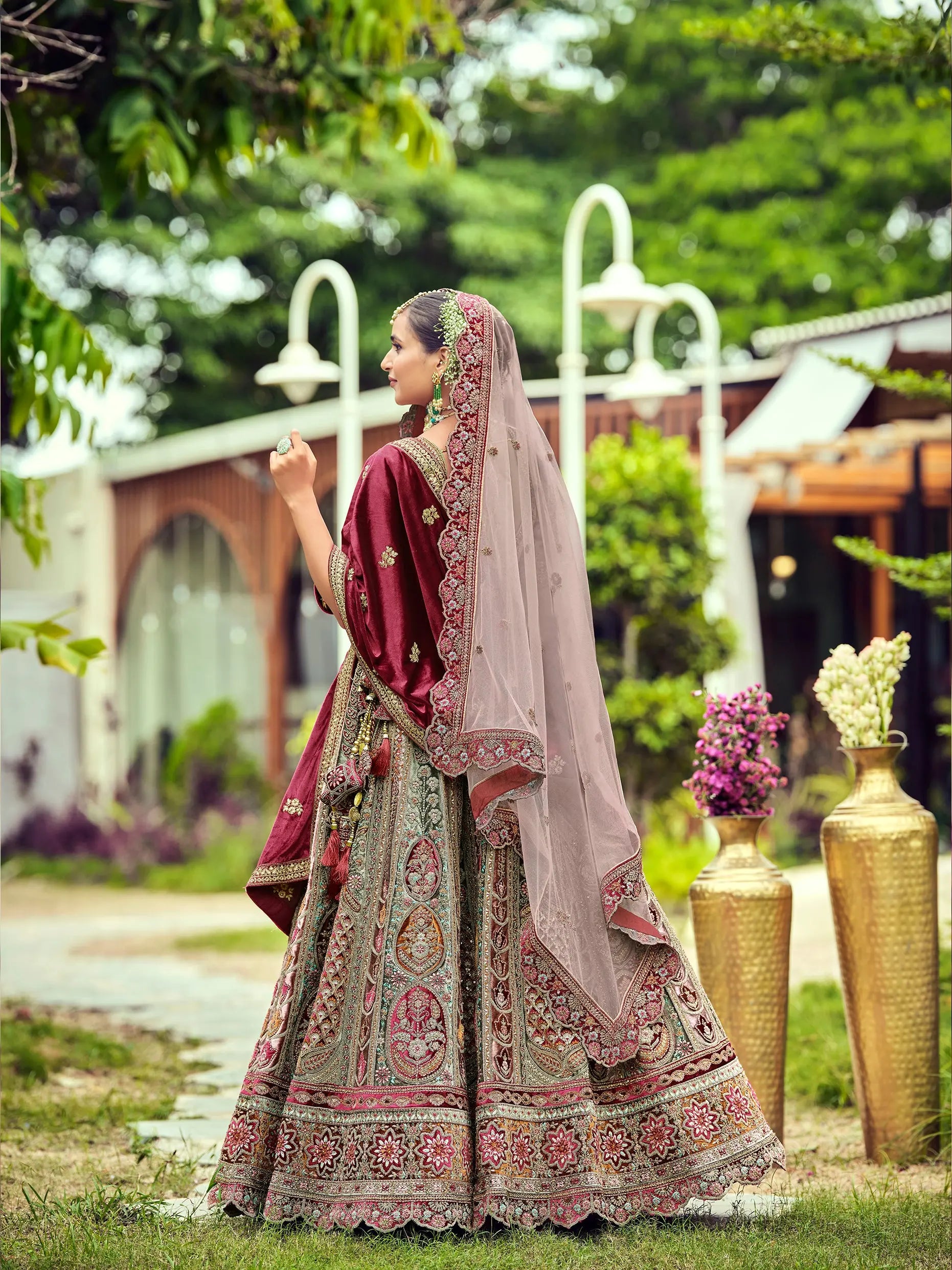 Pista & winys'maroon ..2026 bridal lehenga choli.with multiple pestal colour...looks like rajwadi collection