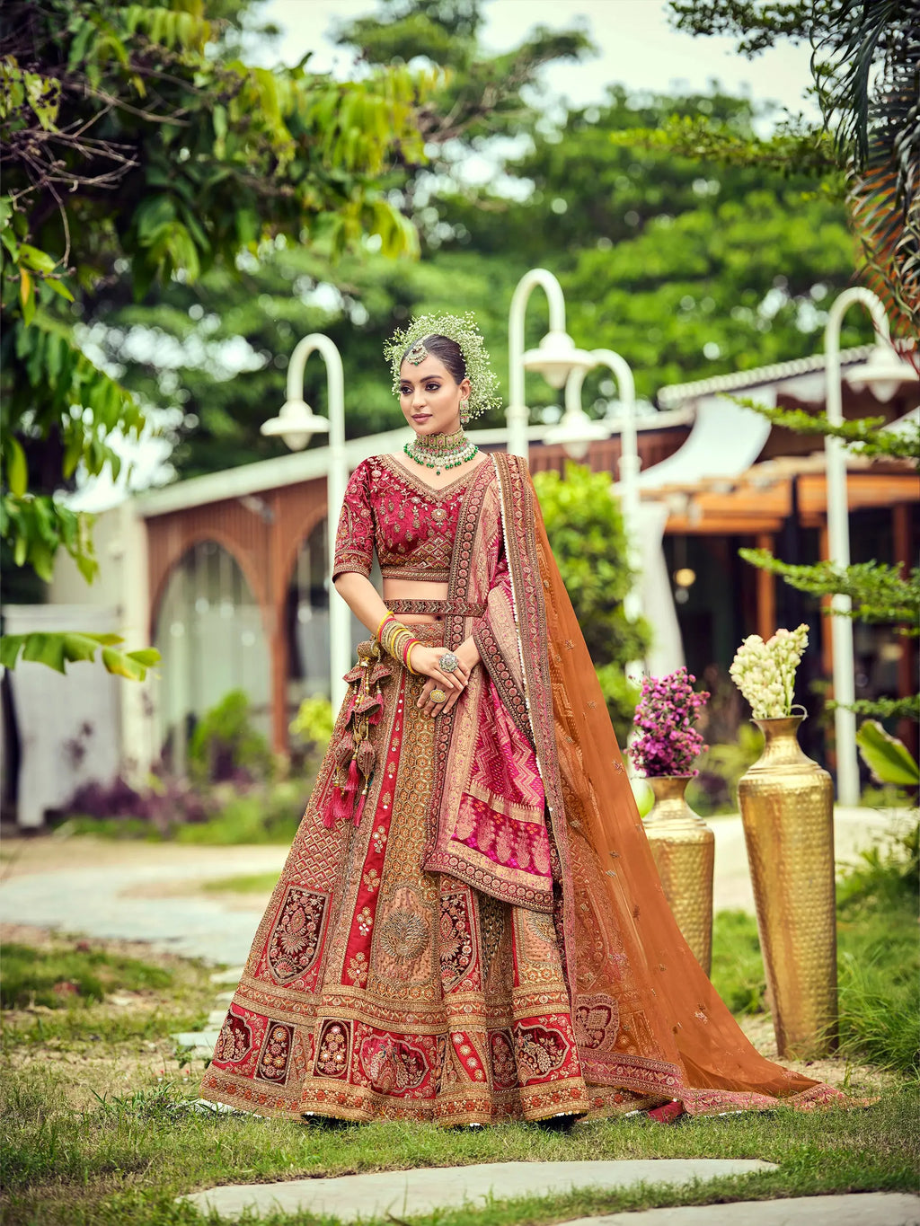 Dark red & Musterd 2026 premium  handwork  bridal lehenga choli with double dupatta.    a kind of rajwadi collection