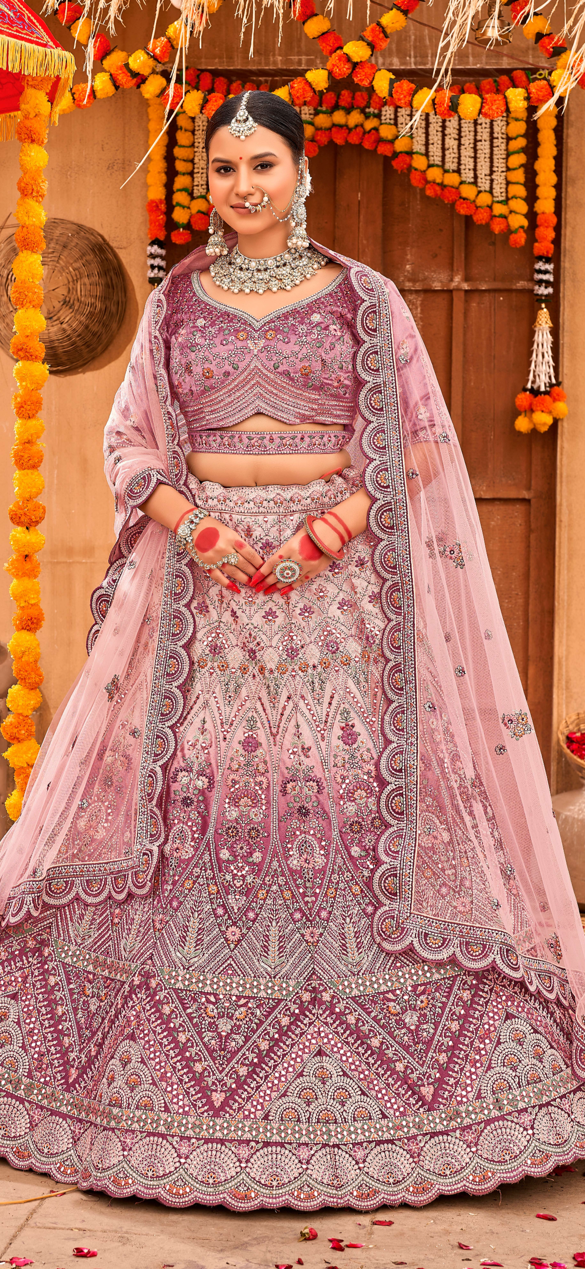 shaded pink colour trending bridal & engagement beautiful lehenga choli