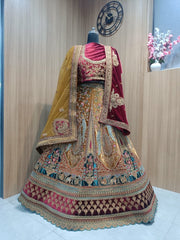 New golden Chikoo and maroon marwad premium bridal lehenga...dno.1555