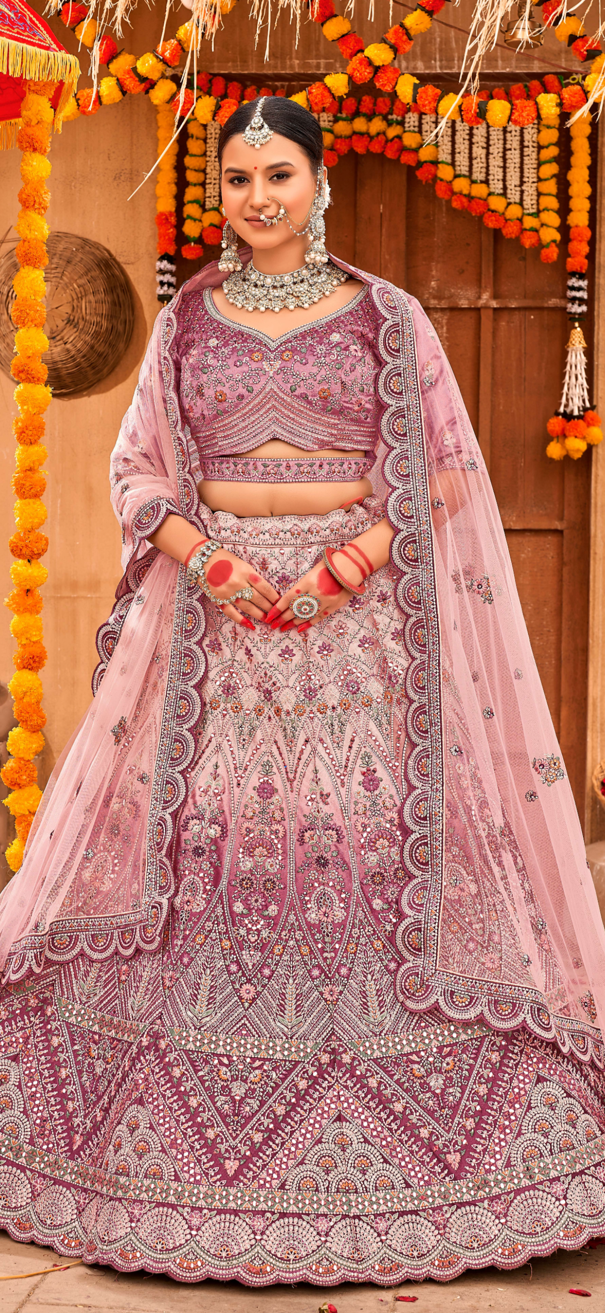 Viral pink colour heavy embroidery bridal lehenga of 2026. .