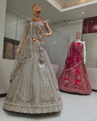 seema gujaral Beige color Reception wear VIRAL designer lehenga choli...