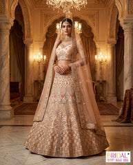peach colour pastal heavy embroidery work and zarkhan hand work ,premium party wear lehenga choli