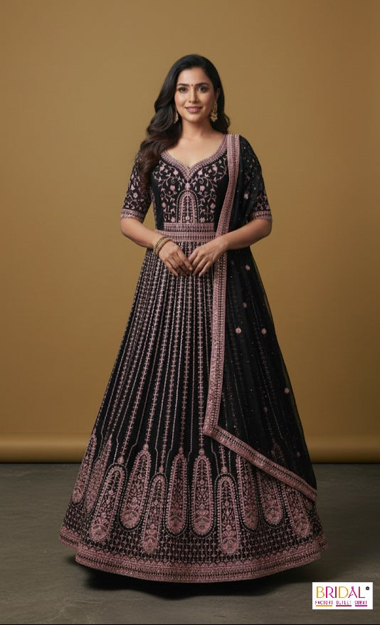 premium black gorget 6 mtr flair ,kashmiri work & mirror work lehenga choli...
