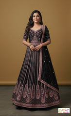 premium black gorget 6 mtr flair ,kashmiri work & mirror work lehenga choli...