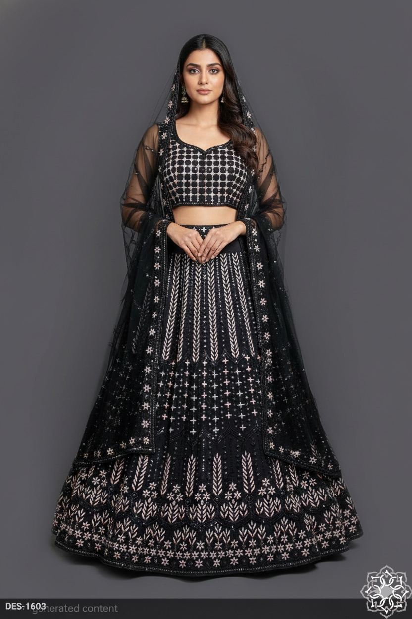 Black partywear gorget viral lehenga choli...