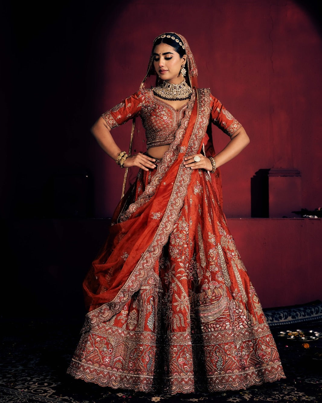 new red viral silk bridal lehenga from bridal factory..and we have rani colour also