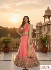 peach colour partywear lehenga choli..