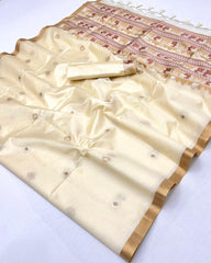 white colour tussar silk handloom weaving saree --006