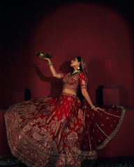 new red viral silk bridal lehenga from bridal factory..and we have rani colour also