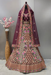 Wine colour nett heavy bridal and partywear lehenga choli