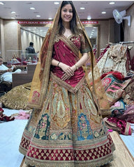 New golden Chikoo and maroon marwad premium bridal lehenga...dno.1555